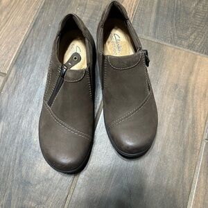 Clarks Taupe Leather Casual Slip-Ons